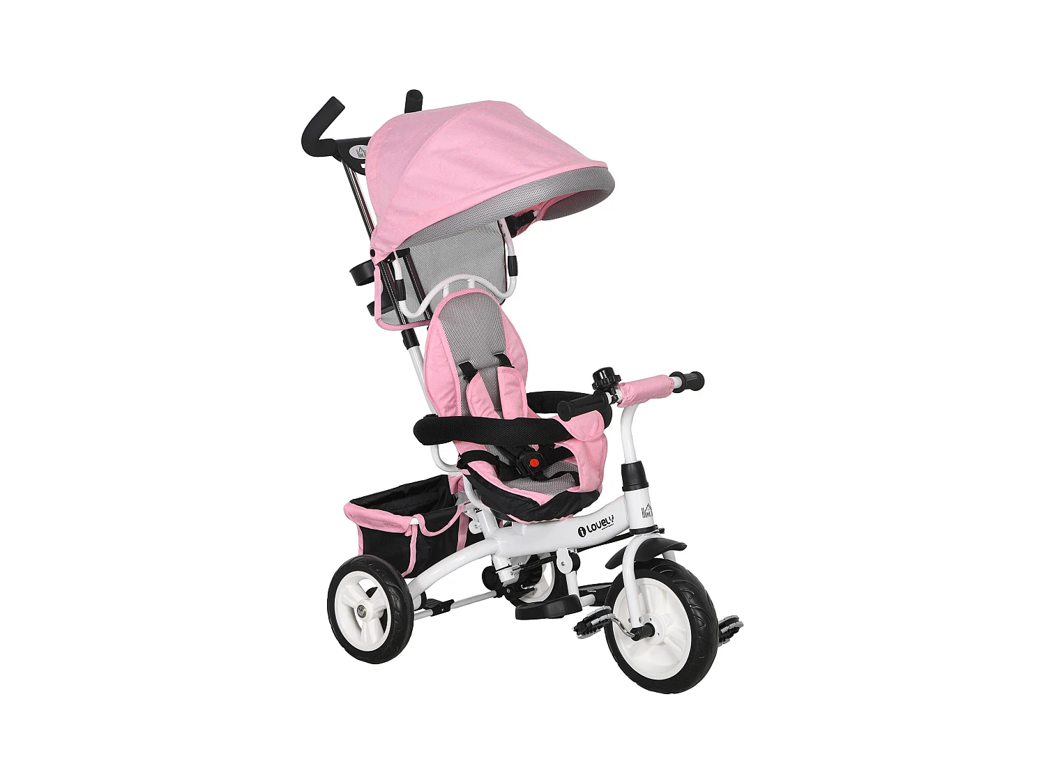 Tricycle enfant évolutif pare-soleil pliable canne télescopique amovible acier rose