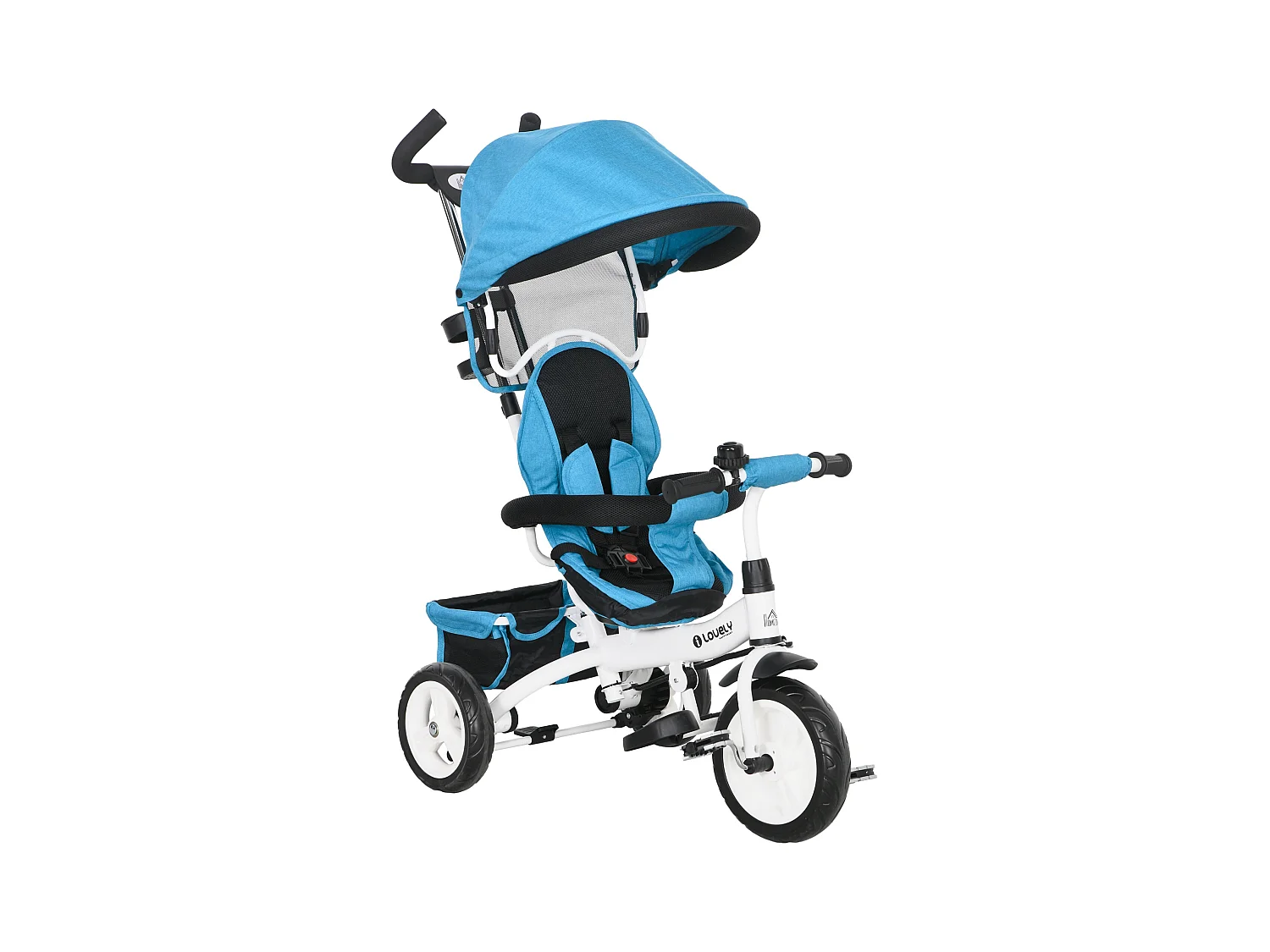 Tricycle enfant évolutif pare-soleil pliable canne télescopique amovible acier bleu
