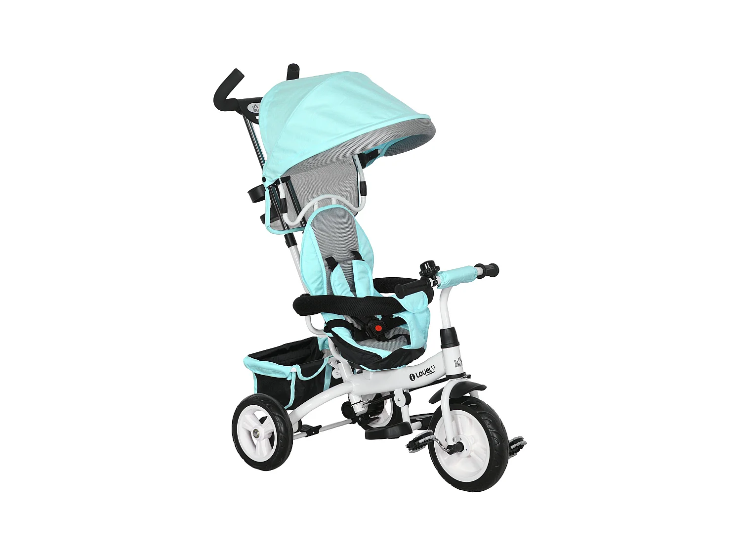 Tricycle enfant évolutif pare-soleil pliable canne télescopique amovible acier bleu turquoise
