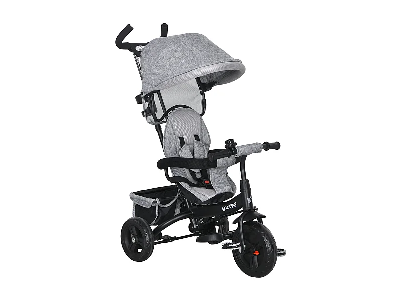 Tricycle enfant évolutif pare-soleil pliable canne télescopique amovible acier gris