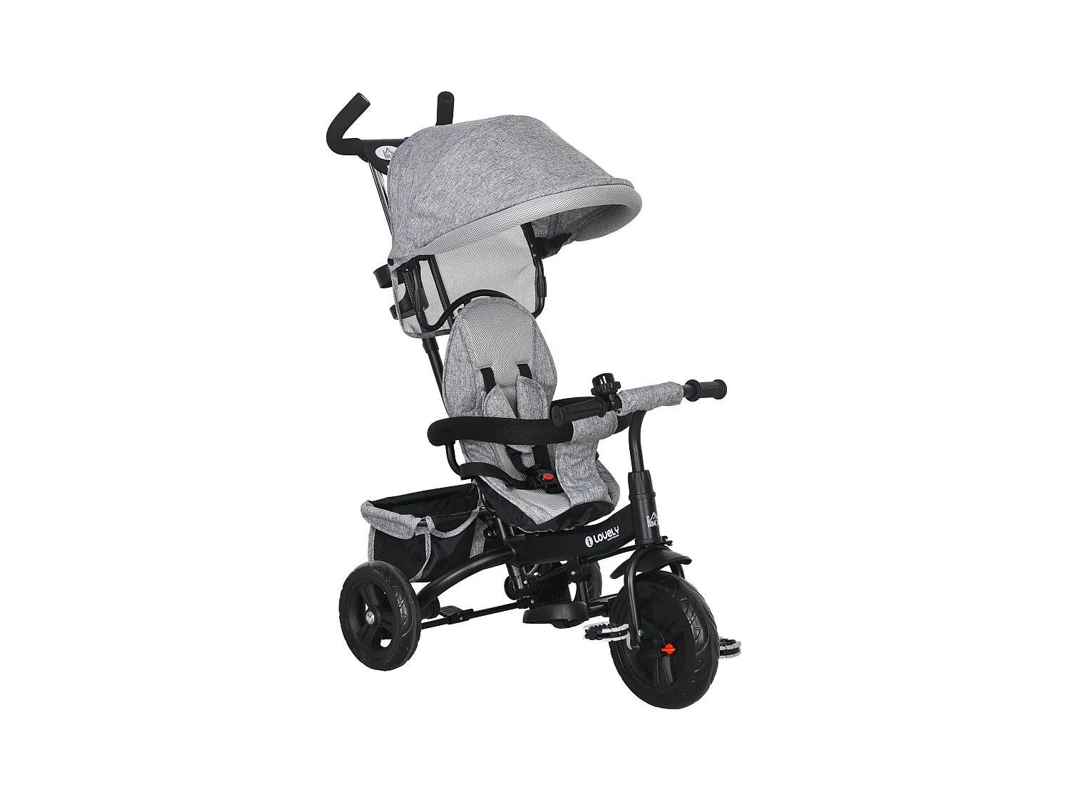 Tricycle enfant évolutif pare-soleil pliable canne télescopique amovible acier gris