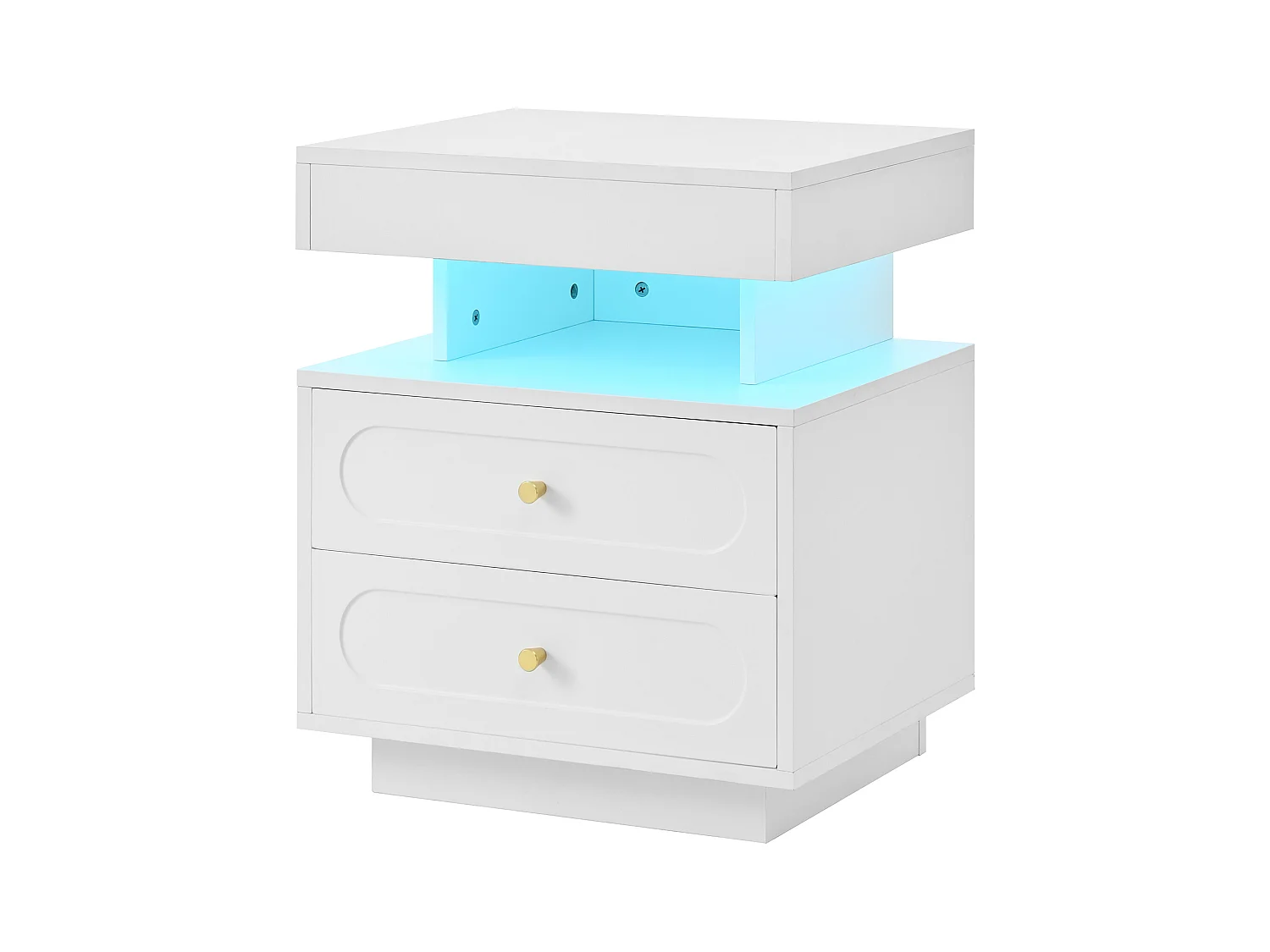 Nachttisch mit LED + 2 Schubladen + 1 offenes Staufach - 50 x 40 x 60 cm - Spanplatte - weiß