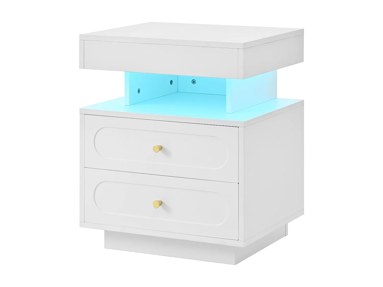 Table de chevet avec Led + 2 tiroirs + 1 rangement ouvert - 50 x 40 x 60 cm - aggloméré - blanc