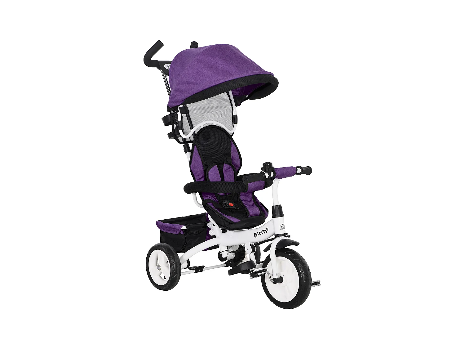Tricycle enfant évolutif pare-soleil pliable canne télescopique amovible acier violet