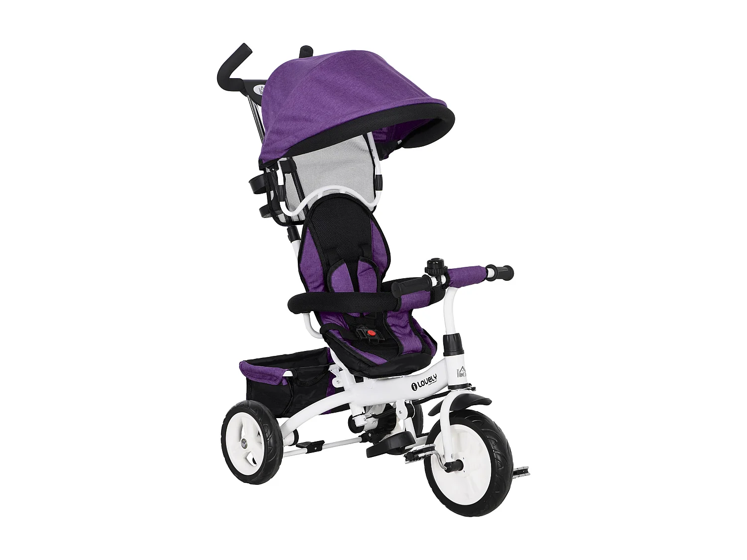 Tricycle enfant évolutif pare-soleil pliable canne télescopique amovible acier violet