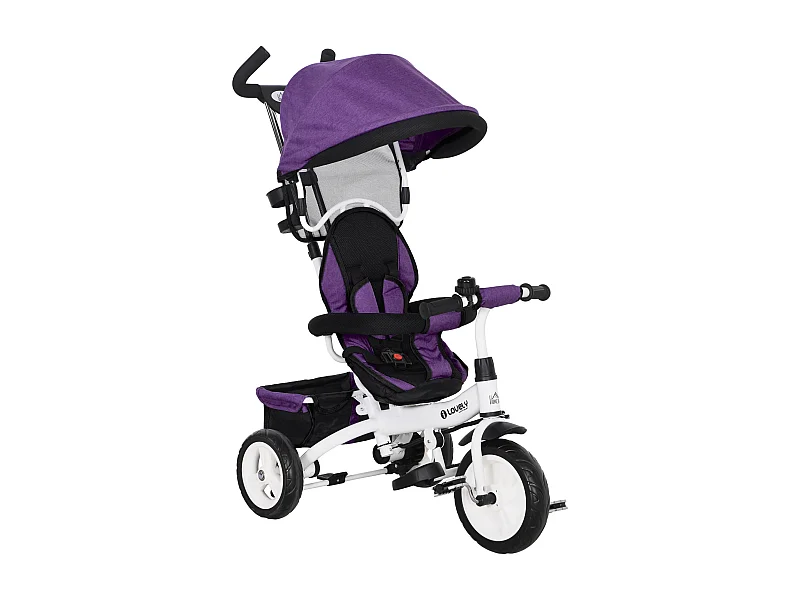 Tricycle enfant évolutif pare-soleil pliable canne télescopique amovible acier violet