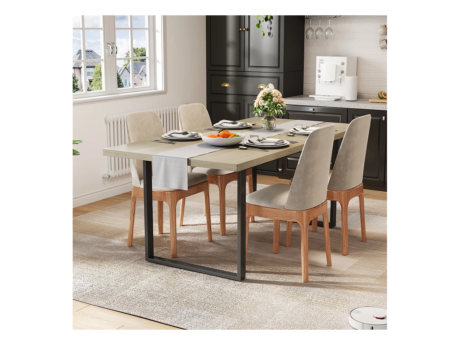 Table de cuisine en bois pour 6 à 8 personnes - 160 x 80 x 75 cm - structure en métal - MDF - naturel clair