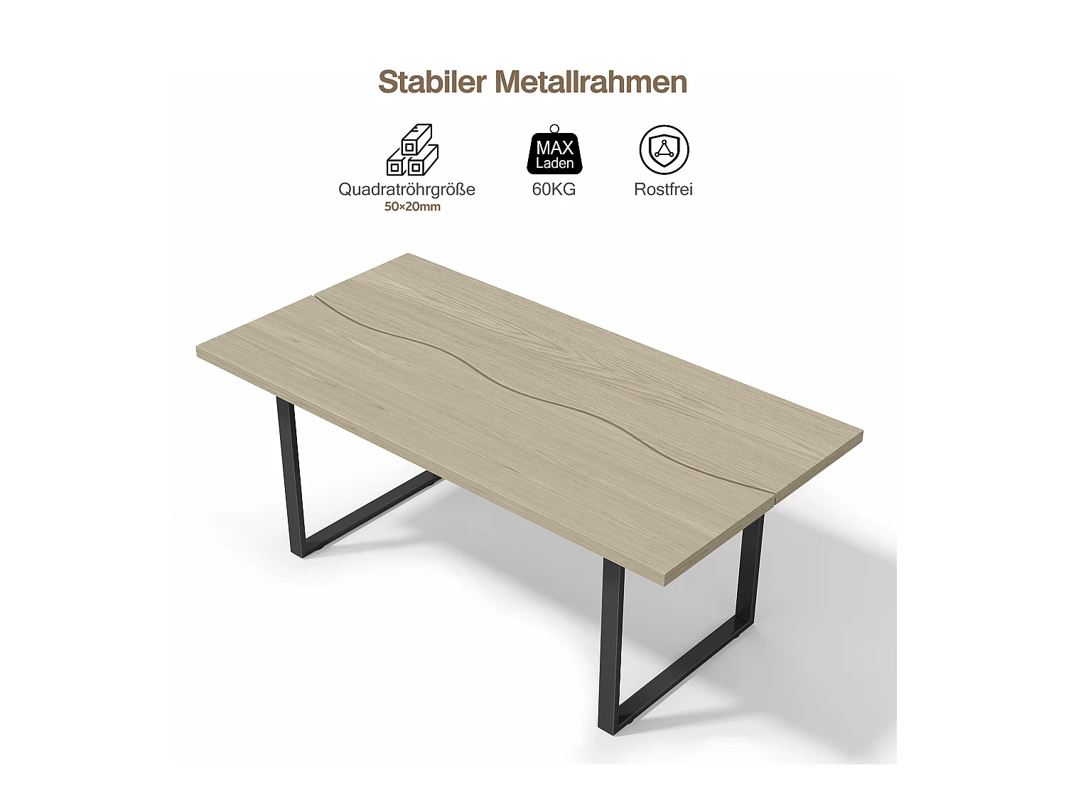 Table de cuisine en bois pour 6 à 8 personnes - 160 x 80 x 75 cm - structure en métal - MDF - naturel clair