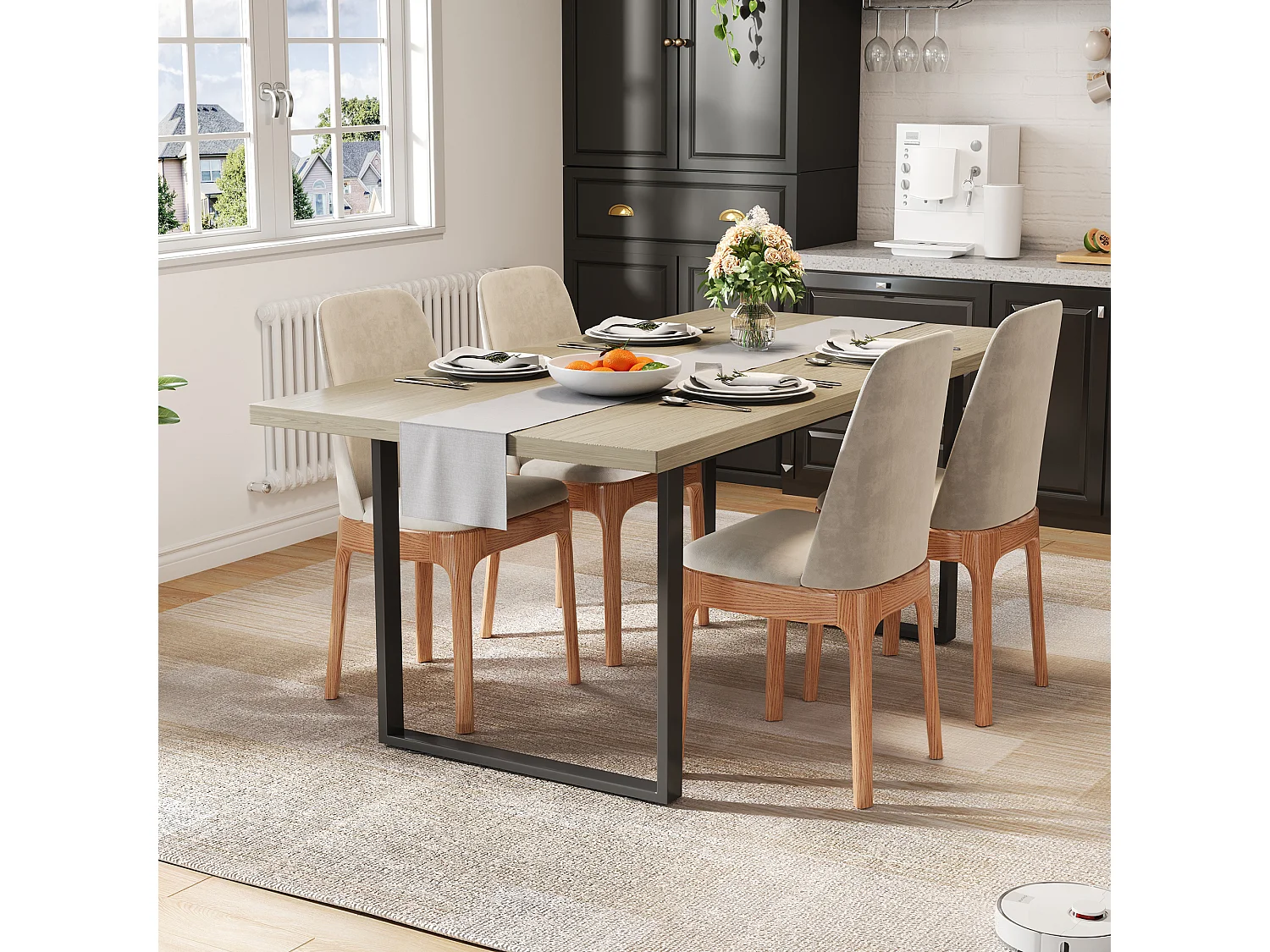 Küchentisch aus Holz für 6 bis 8 Personen - 160 x 80 x 75 cm - Metallgestell - MDF - Natur hell