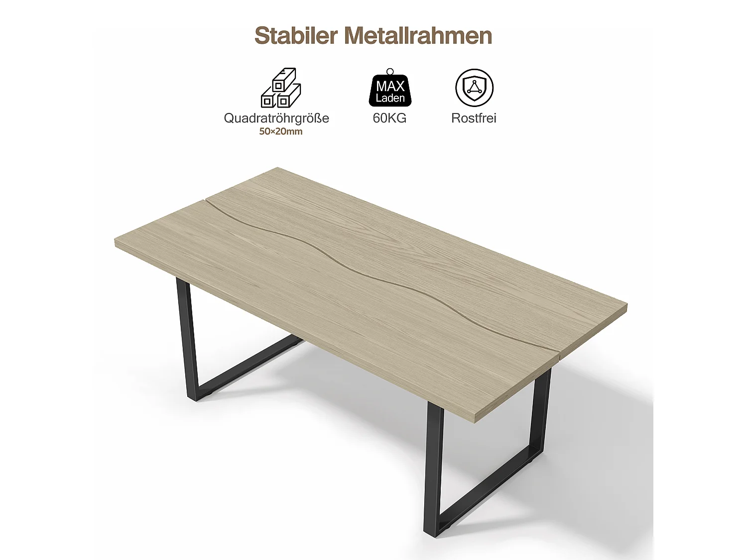 Küchentisch aus Holz für 6 bis 8 Personen - 160 x 80 x 75 cm - Metallgestell - MDF - Natur hell