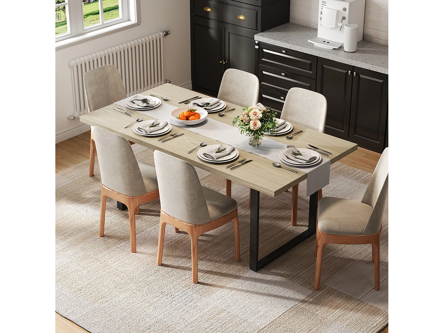 Küchentisch aus Holz für 6 bis 8 Personen - 160 x 80 x 75 cm - Metallgestell - MDF - Natur hell