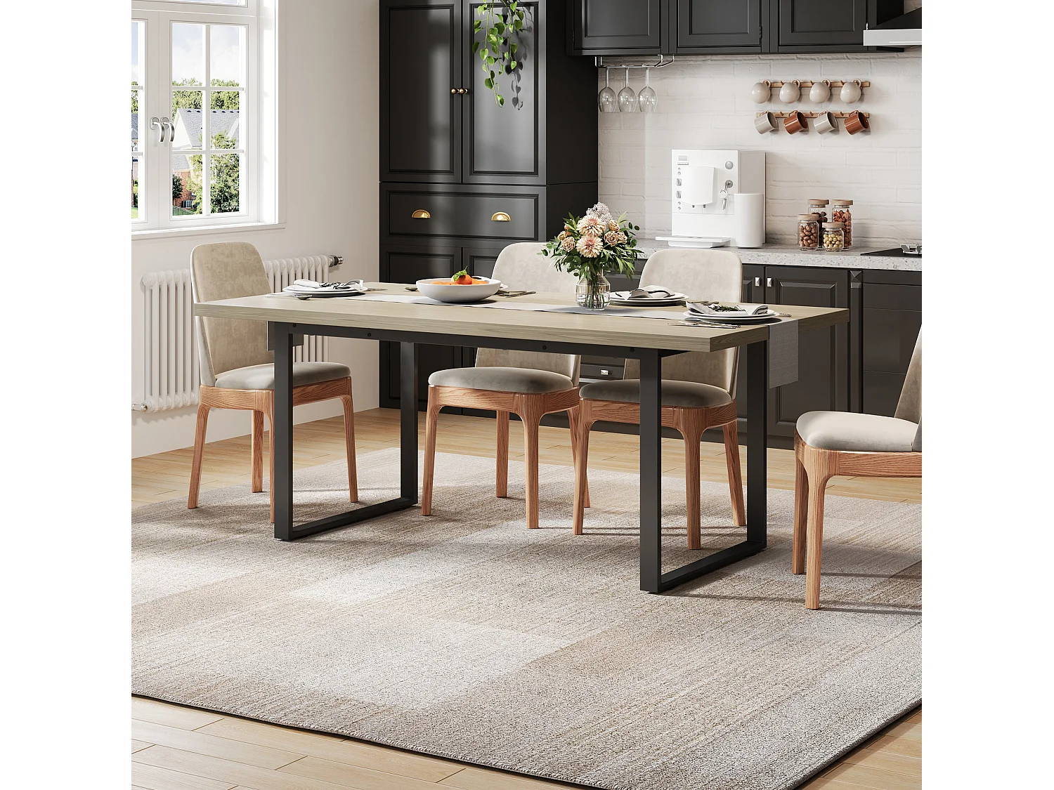 Küchentisch aus Holz für 6 bis 8 Personen - 160 x 80 x 75 cm - Metallgestell - MDF - Natur hell