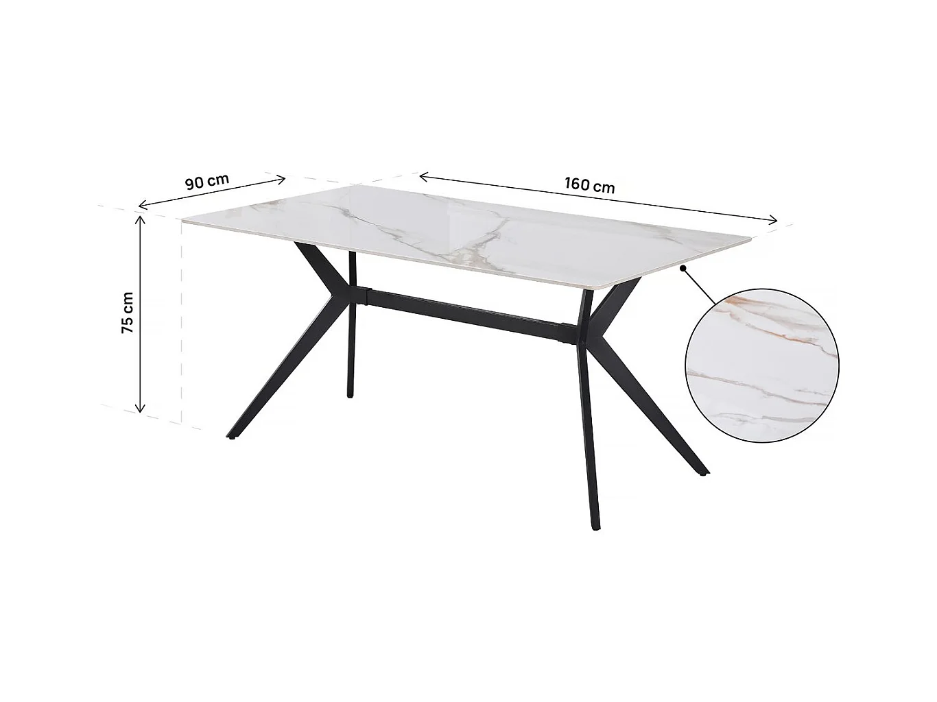 Eettafel van keramiek "Boreal" Wit 160 cm - 4 tot 6 personen