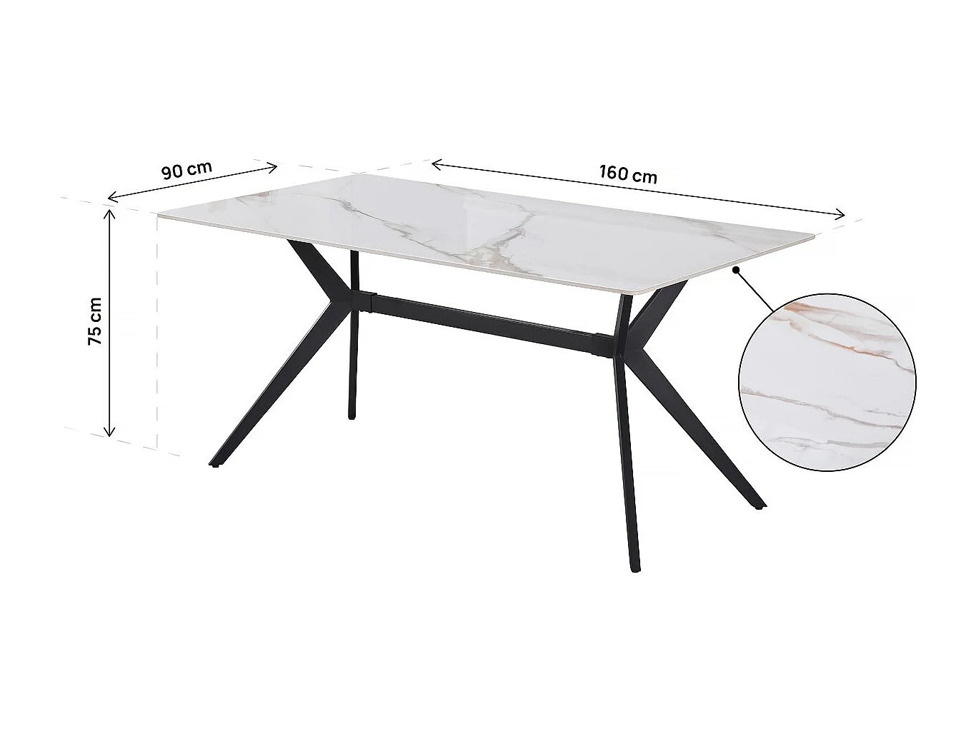 Eettafel van keramiek "Boreal" Wit 160 cm - 4 tot 6 personen