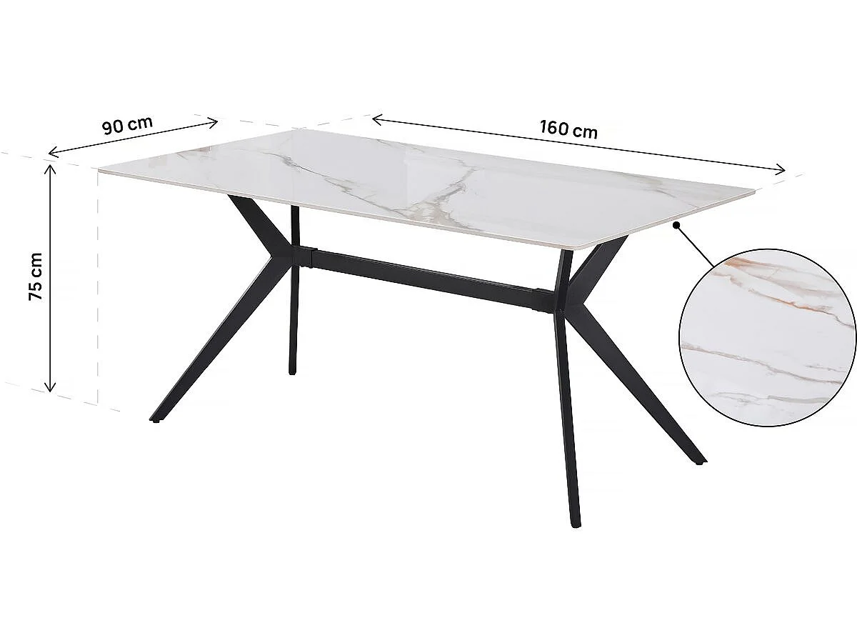 Modernt Vitt Keramiskt Matbord "Boreal" - 160x90x75 cm - Platser för 4-6 - Marmoreffekt