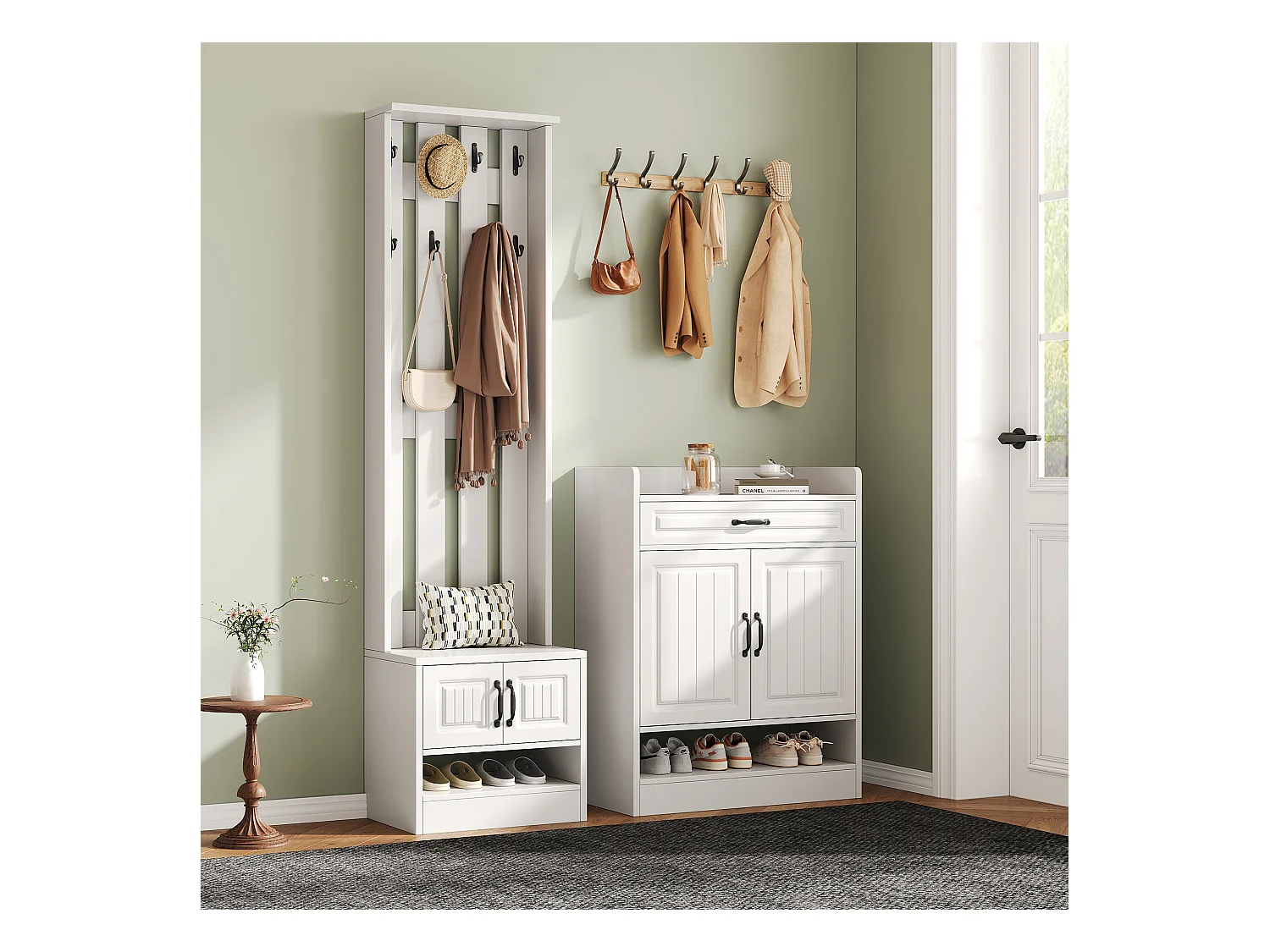 Conjunto de guarda-roupa com sapateira e sapateira + 8 ganchos + 4 portas + 1 gaveta - aglomerado - branco