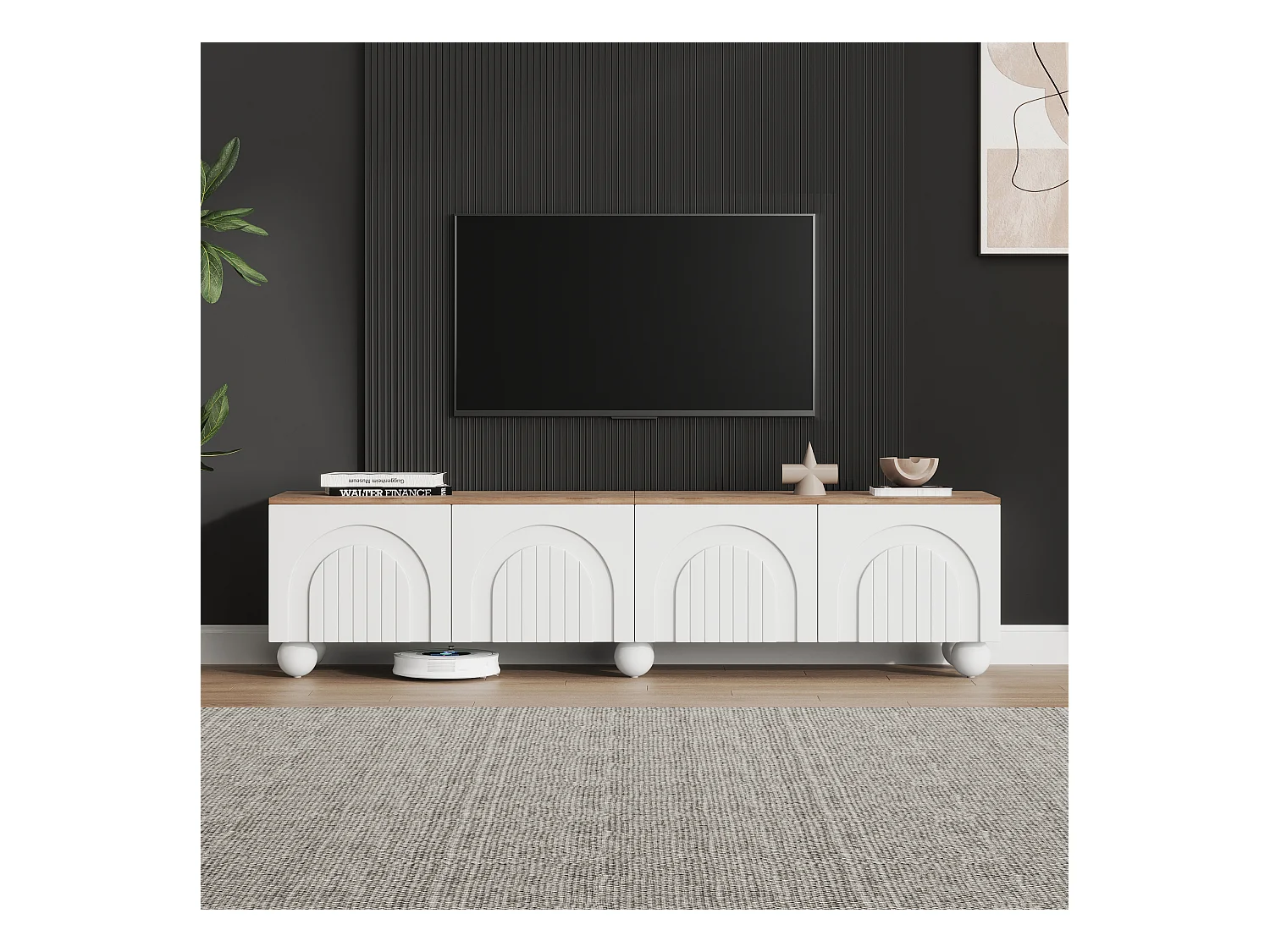 Móvel TV 180 x 40 x 45 cm com 4 portas - com 6 pés metálicos tipo bola - para TV 80 polegadas - MDF - branco