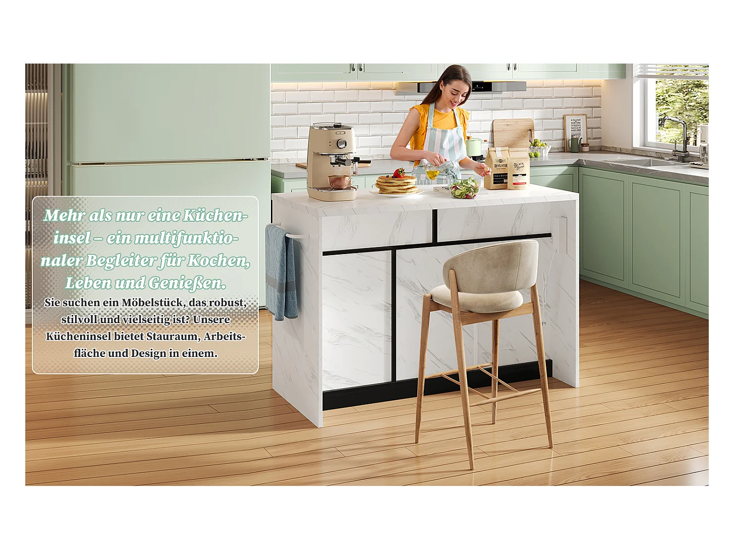 Ilha de cozinha central com 3 portas + 2 gavetas - 120 x 60 x 91 cm - com tomadas + USB - MDF - preto