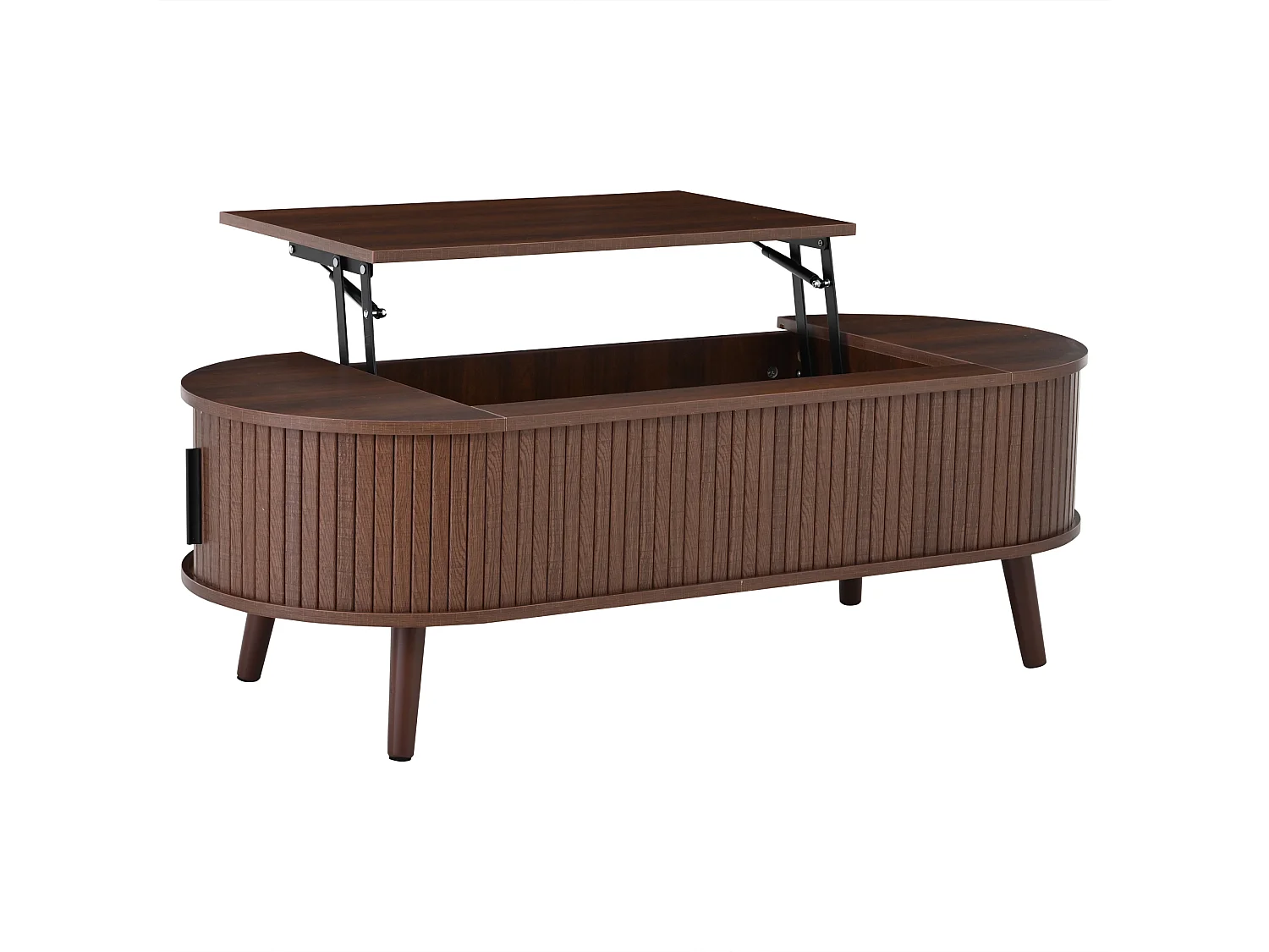 Hochklappbarer Couchtisch – 120 x 50 x 39,5 cm – mit verstecktem Stauraum + 5 Regalen – MDF – braun