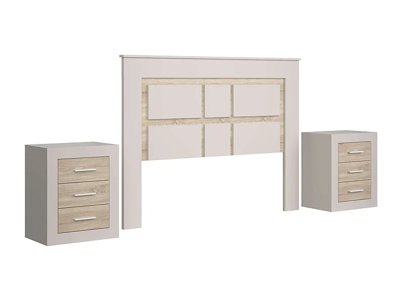 Pack Dormitorio Sara Nórdico Roble Sonoma Kashmir Cabecero 2 Mesitas