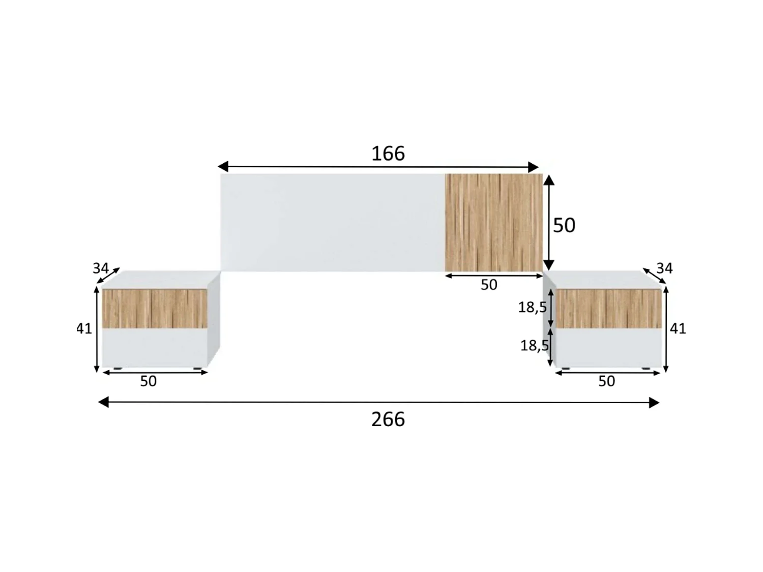 Pack Dormitorio Ethna Cama, Cabecero, Mesitas y Vestidor Blanco/Natur