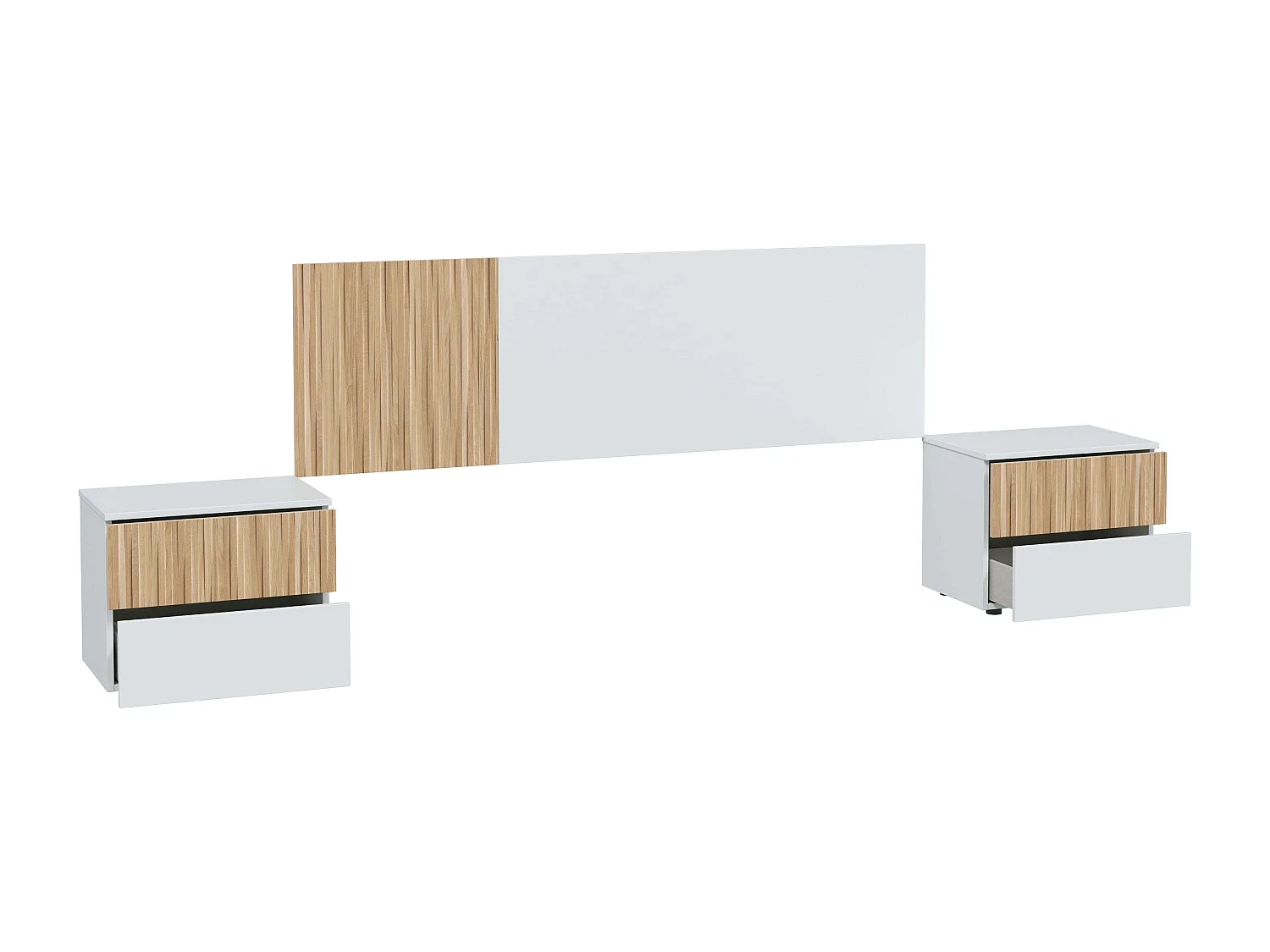 Pack Dormitorio Ethna Cama, Cabecero, Mesitas y Vestidor Blanco/Natur
