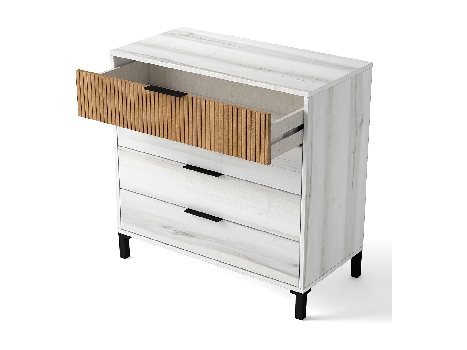 Pacote de móveis para quarto de casal Arles Nordic em albo branco e carvalho