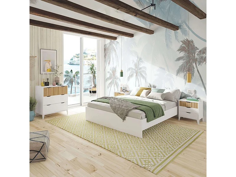 Pack Dormitorio Muebles Daylight Mesitas, Cómoda y Cama Queen Blanco