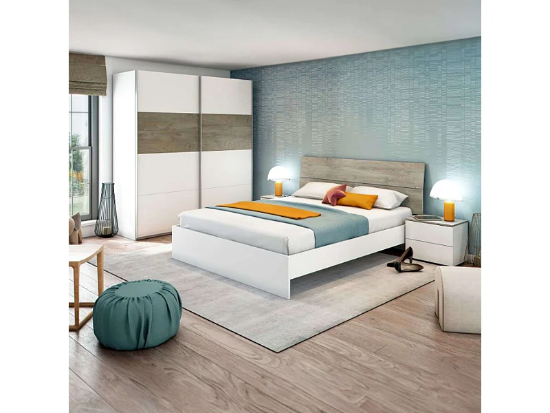 Muebles Dorm. Ethna Estilo Nórdico Blanco y Roble 160 cm