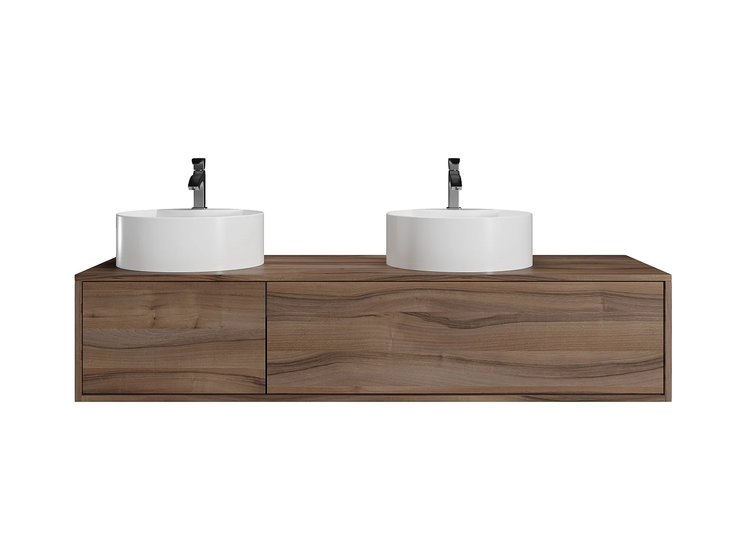 Meuble de salle de bain suspendu coloris naturel foncé avec double vasque à poser ronde- L150 cm - ISAURE II