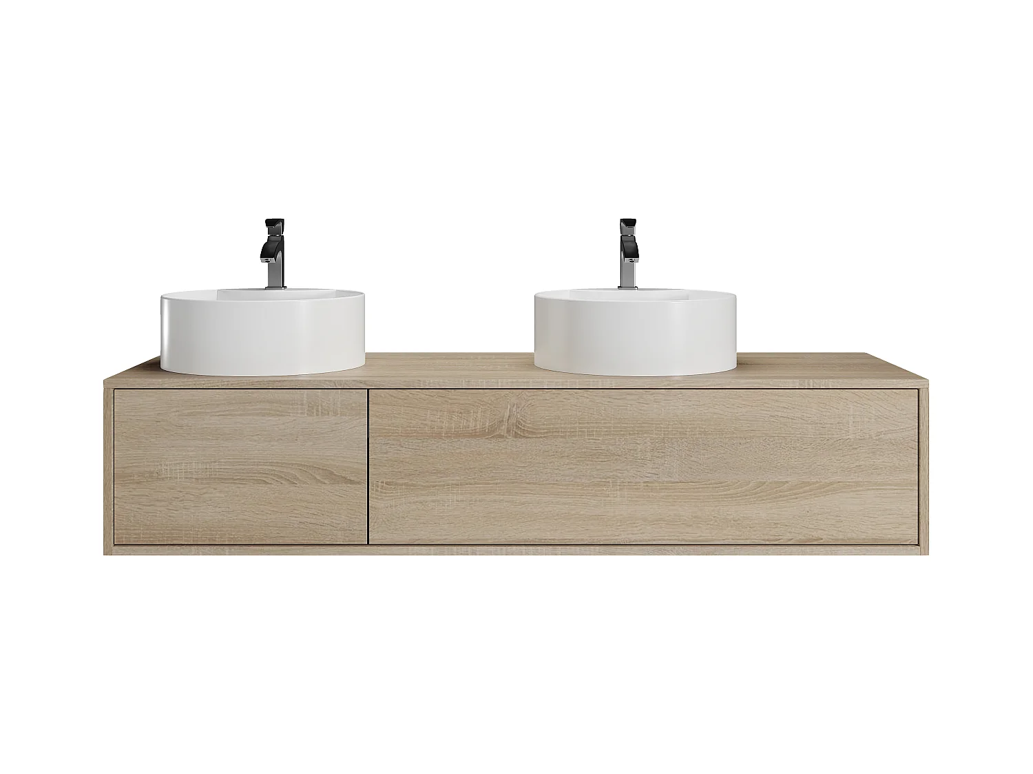 Meuble de salle de bain suspendu coloris naturel clair avec double vasque à poser ronde - L150 cm - ISAURE II