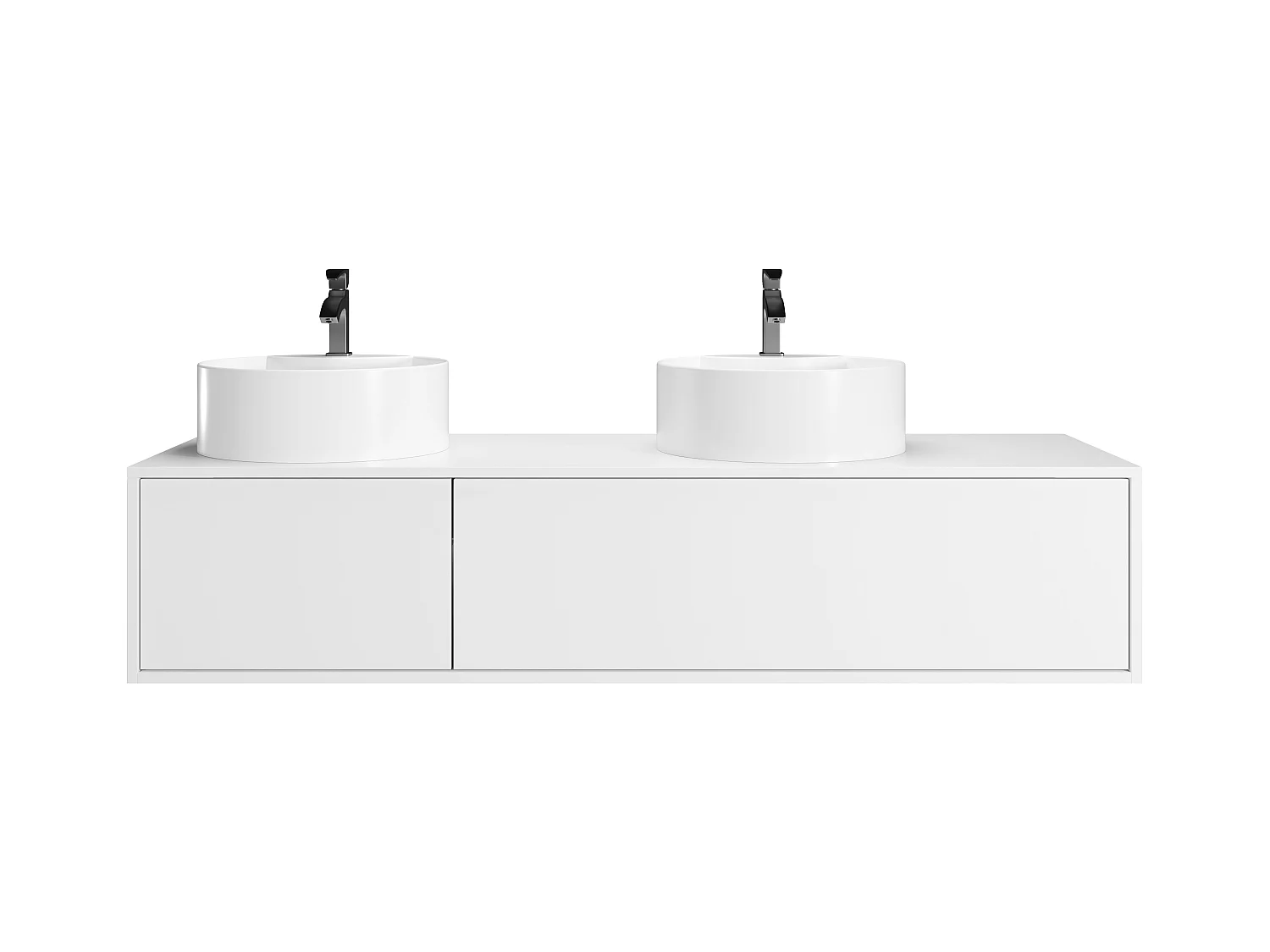 Meuble de salle de bain suspendu blanc avec double vasque à poser ronde - L150 cm - ISAURE II