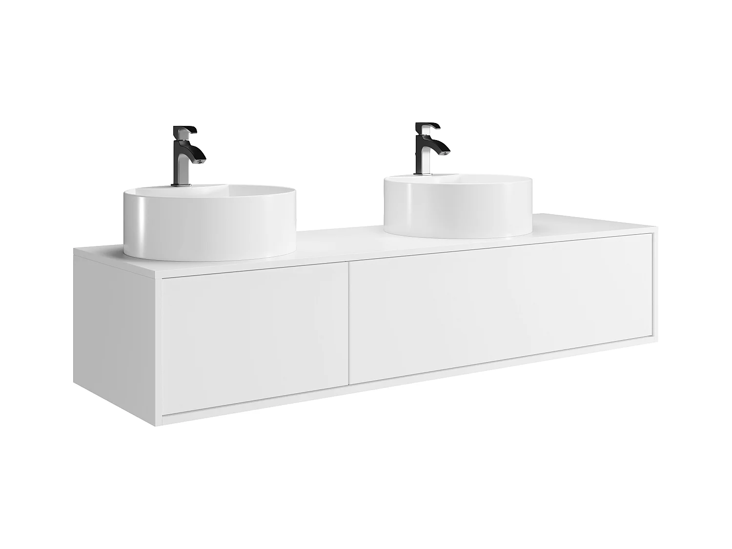 Meuble de salle de bain suspendu blanc avec double vasque à poser ronde - L150 cm - ISAURE II