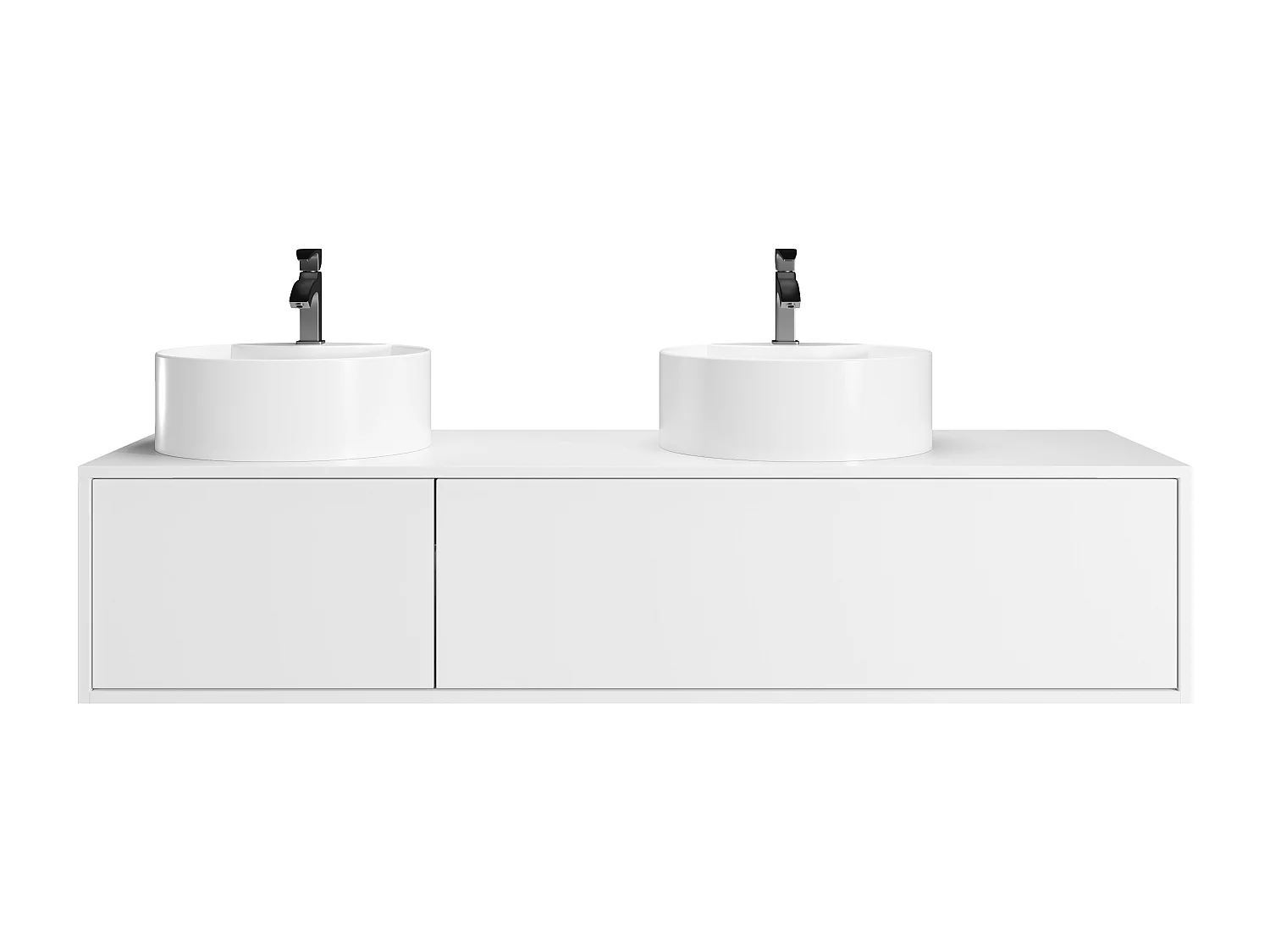 Vegghengt hvitt baderomsskap med doble runde servanter - B150 cm - ISAURE II