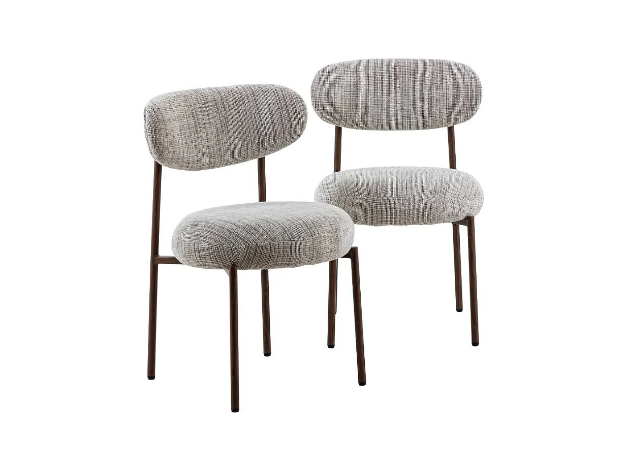 Chaise tissu gris chiné et marron, pieds métal effet bois Kanoa (lot de 2)