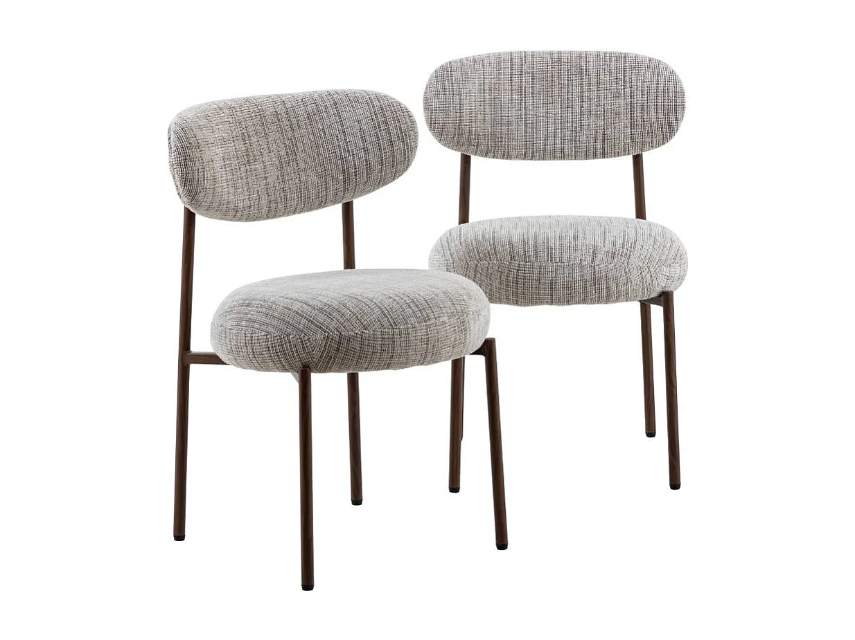 Chaise tissu écru chiné taupe pieds métal effet bois Janis (lot de 2)