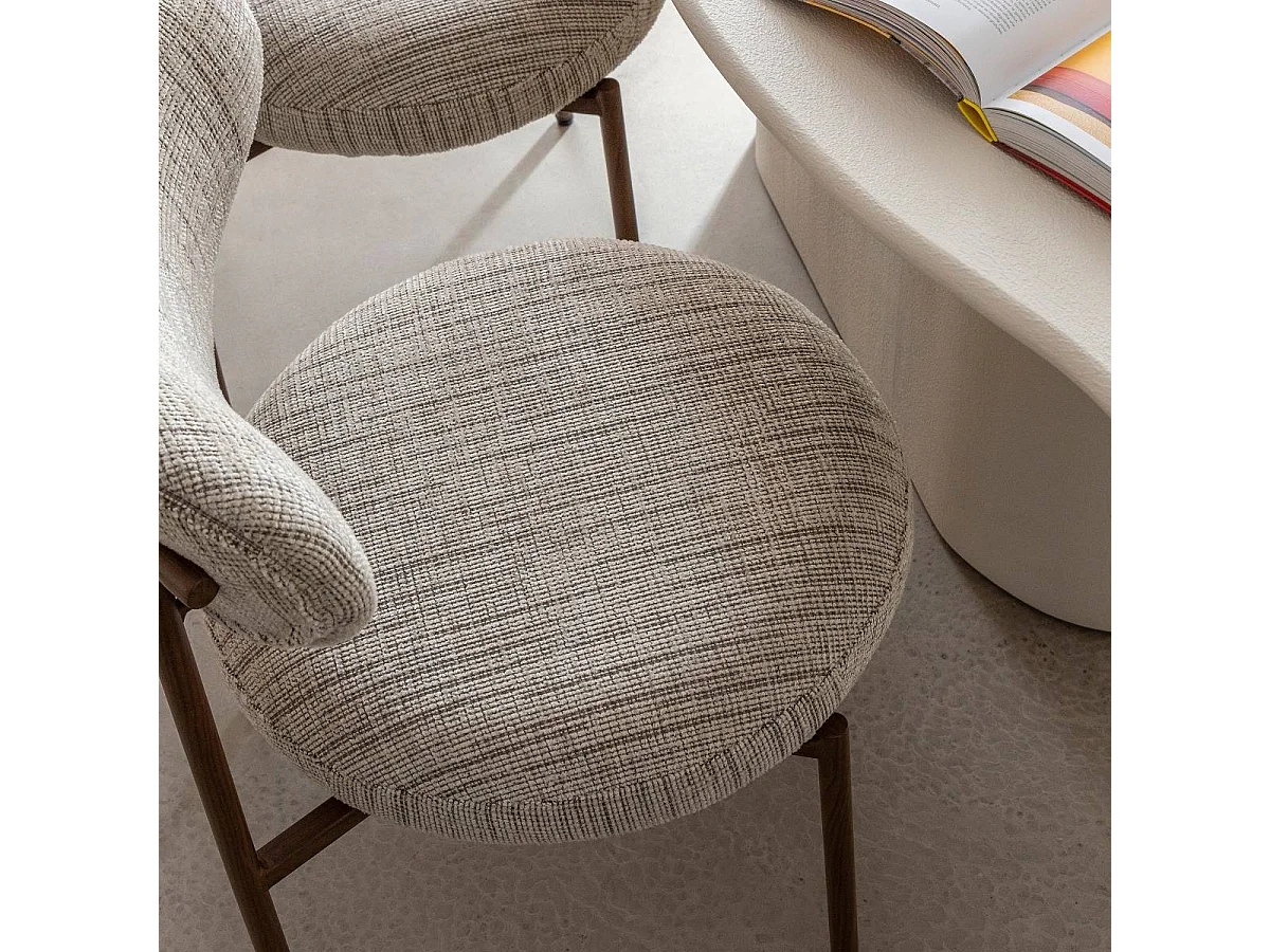 Chaise tissu écru chiné taupe pieds métal effet bois Janis (lot de 2)