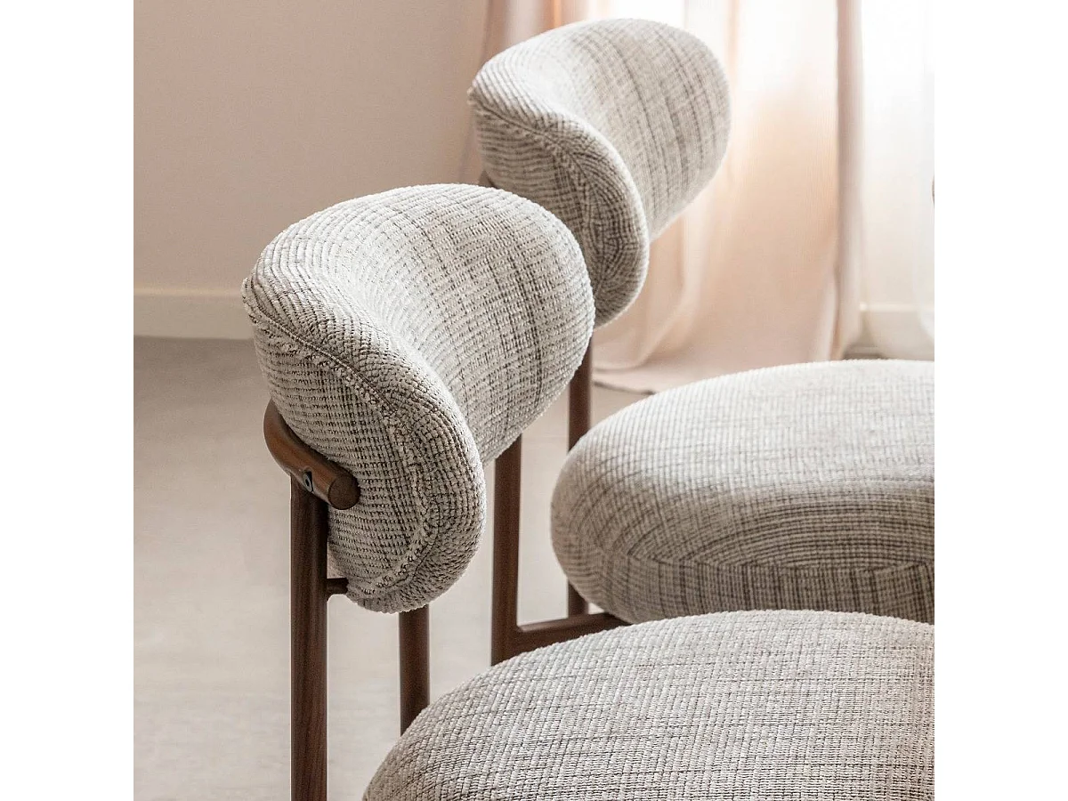 Chaise tissu écru chiné taupe pieds métal effet bois Janis (lot de 2)
