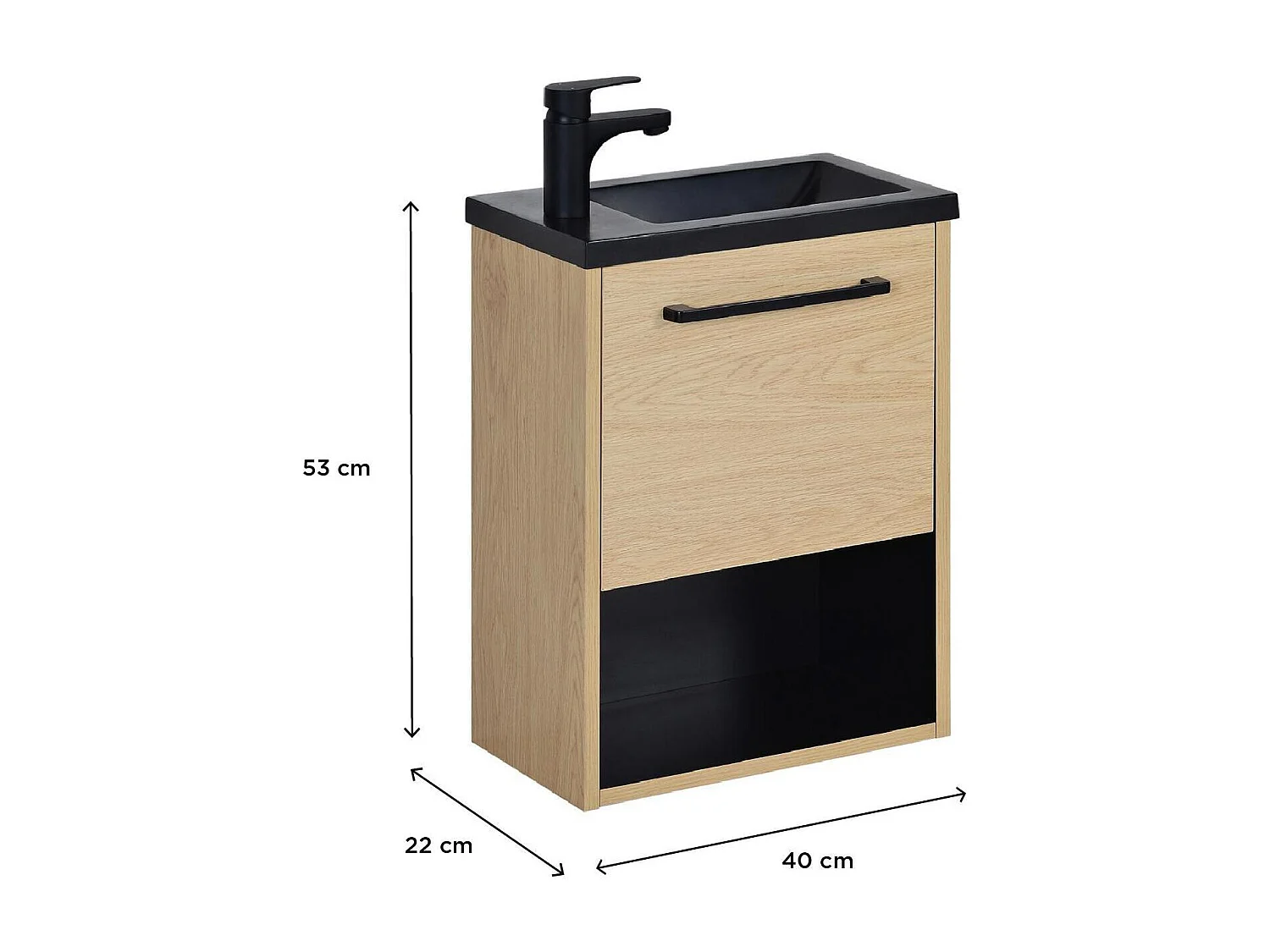 Hangend handwasmeubel NIKA 40x53x21 cm met omkeerbare hars wastafel, gemengde opbergruimte, eigentijds design