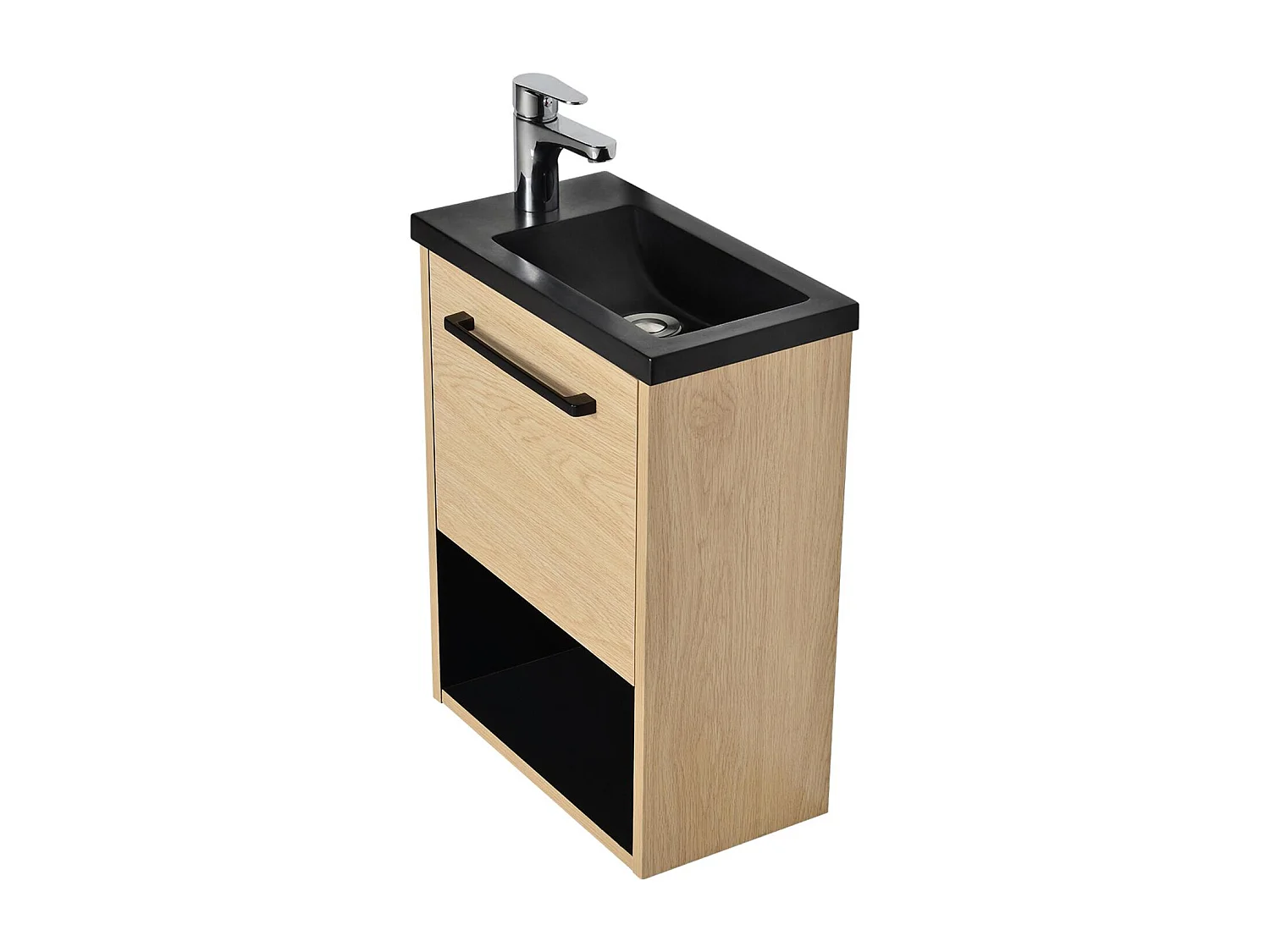 Hangend handwasmeubel NIKA 40x53x21 cm met omkeerbare hars wastafel, gemengde opbergruimte, eigentijds design