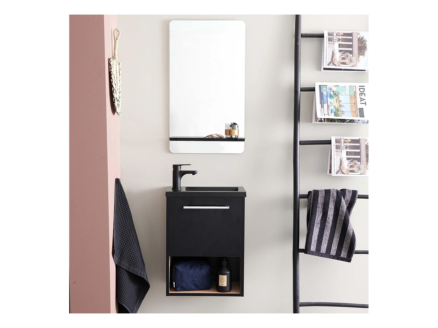 Ensemble meuble lave-mains NIKA + robinet GRIFO + Miroir SIMONA