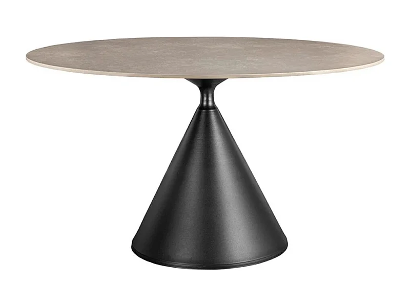 Table de salle à manger VOLTIS – Ronde diamètre 135 cm – Plateau céramique effet marbre gris – Pieds métal – Style chic