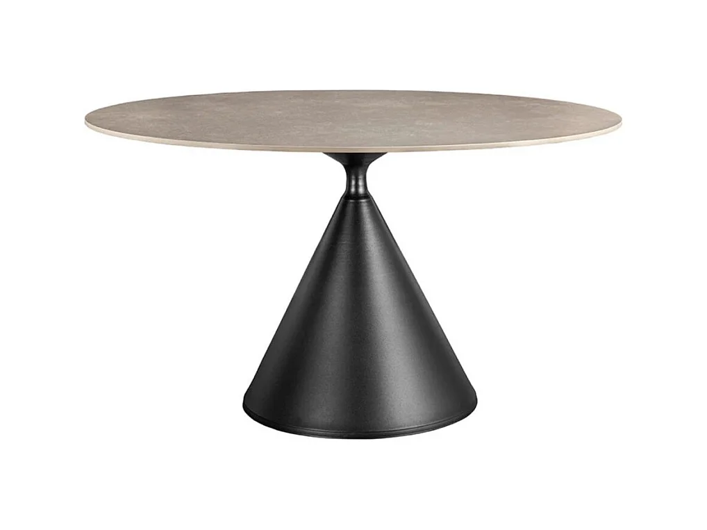 Table de salle à manger VOLTIS – Ronde diamètre 135 cm – Plateau céramique effet marbre gris – Pieds métal – Style chic