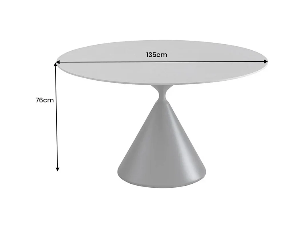 Table de salle à manger VOLTIS – Ronde diamètre 135 cm – Plateau céramique effet marbre gris – Pieds métal – Style chic