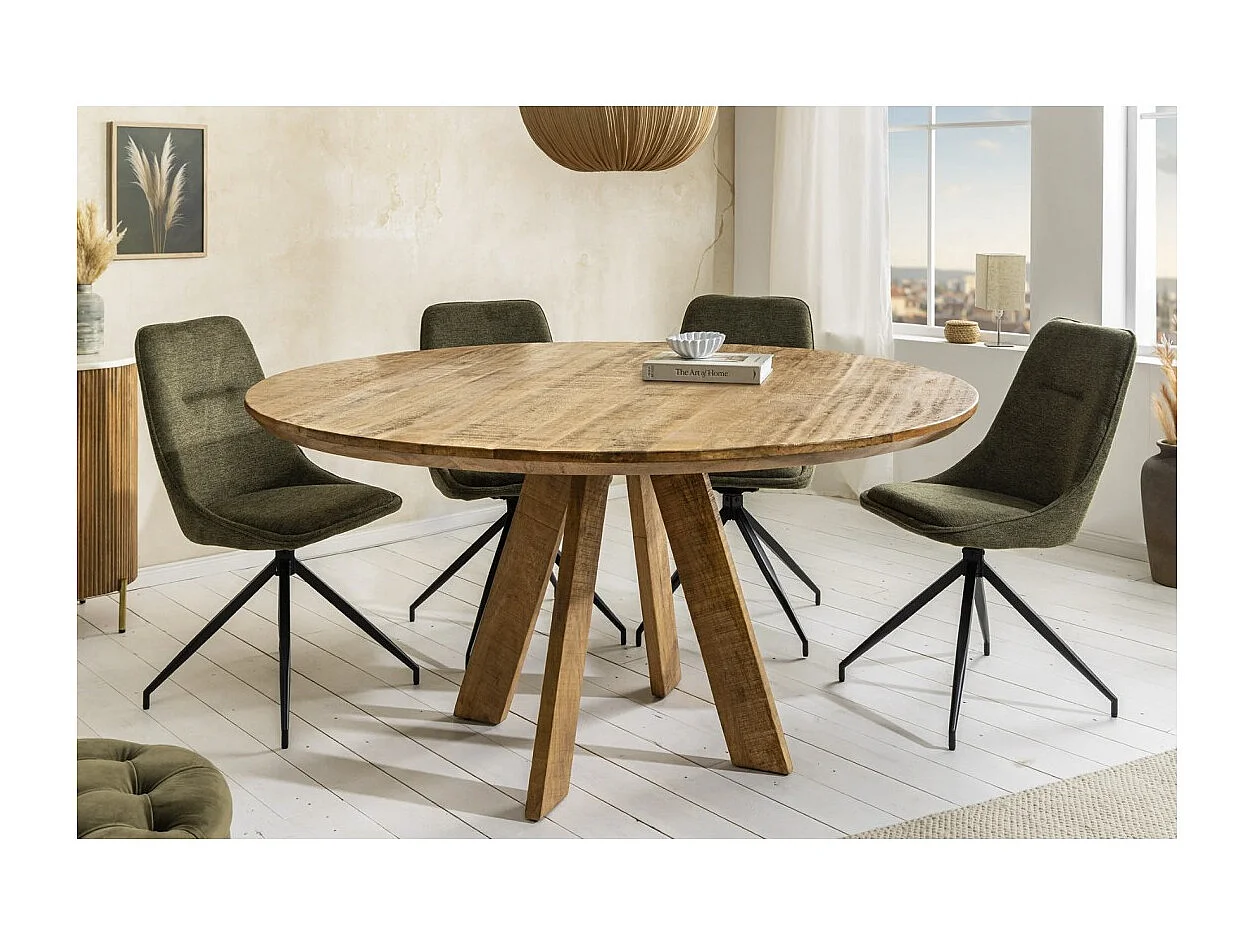Table de salle à manger ELYA – Ronde diamètre 140 cm – Bois massif de manguier – Style rustique