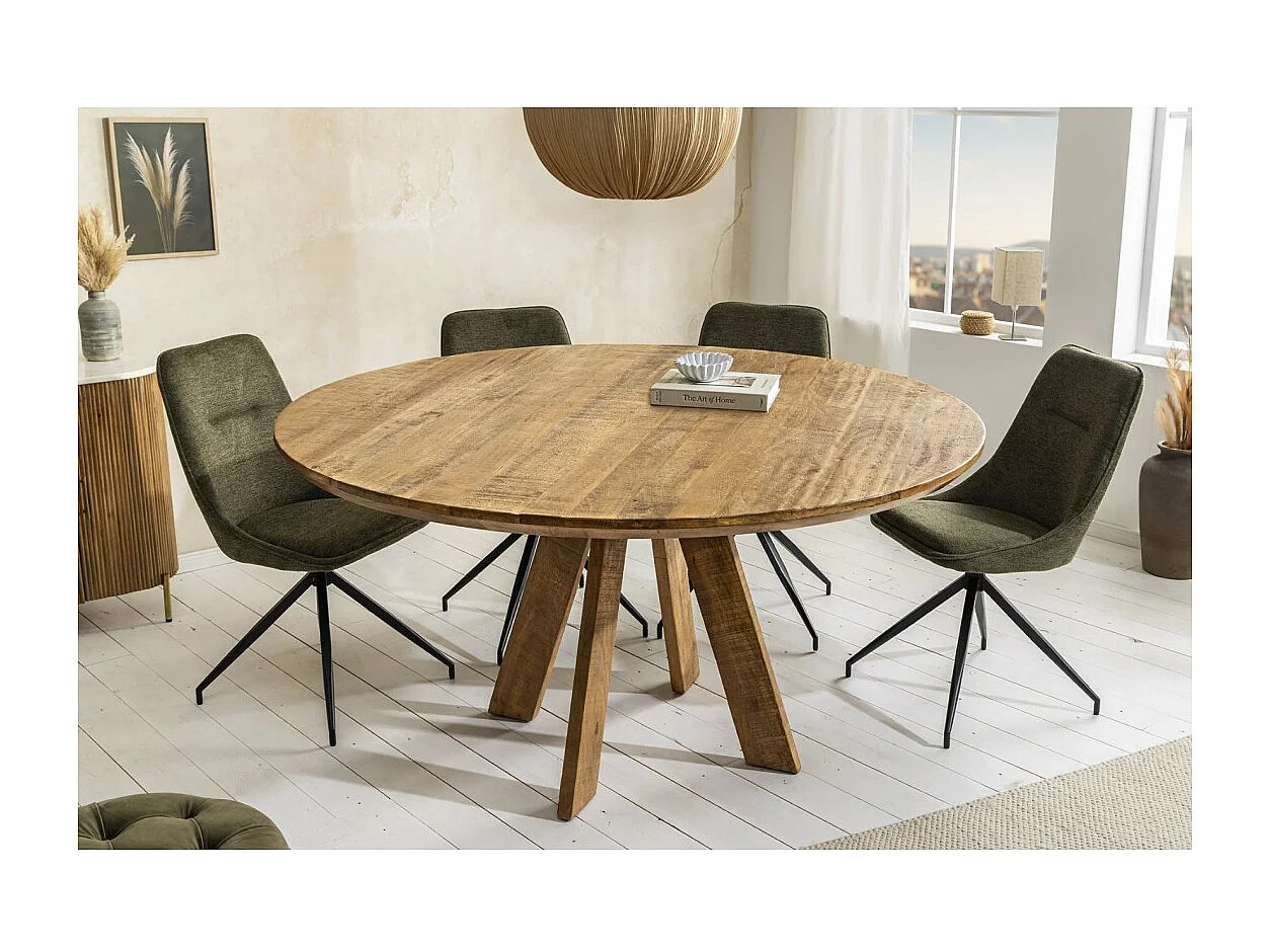 Table de salle à manger ELYA – Ronde diamètre 140 cm – Bois massif de manguier – Style rustique