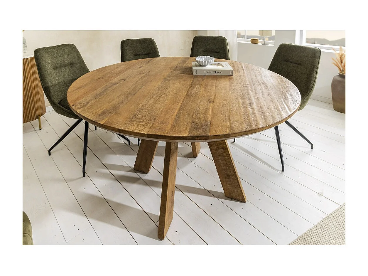 Table de salle à manger ELYA – Ronde diamètre 140 cm – Bois massif de manguier – Style rustique