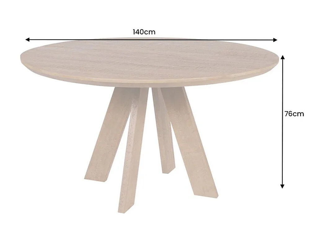Table de salle à manger ELYA – Ronde diamètre 140 cm – Bois massif de manguier – Style rustique