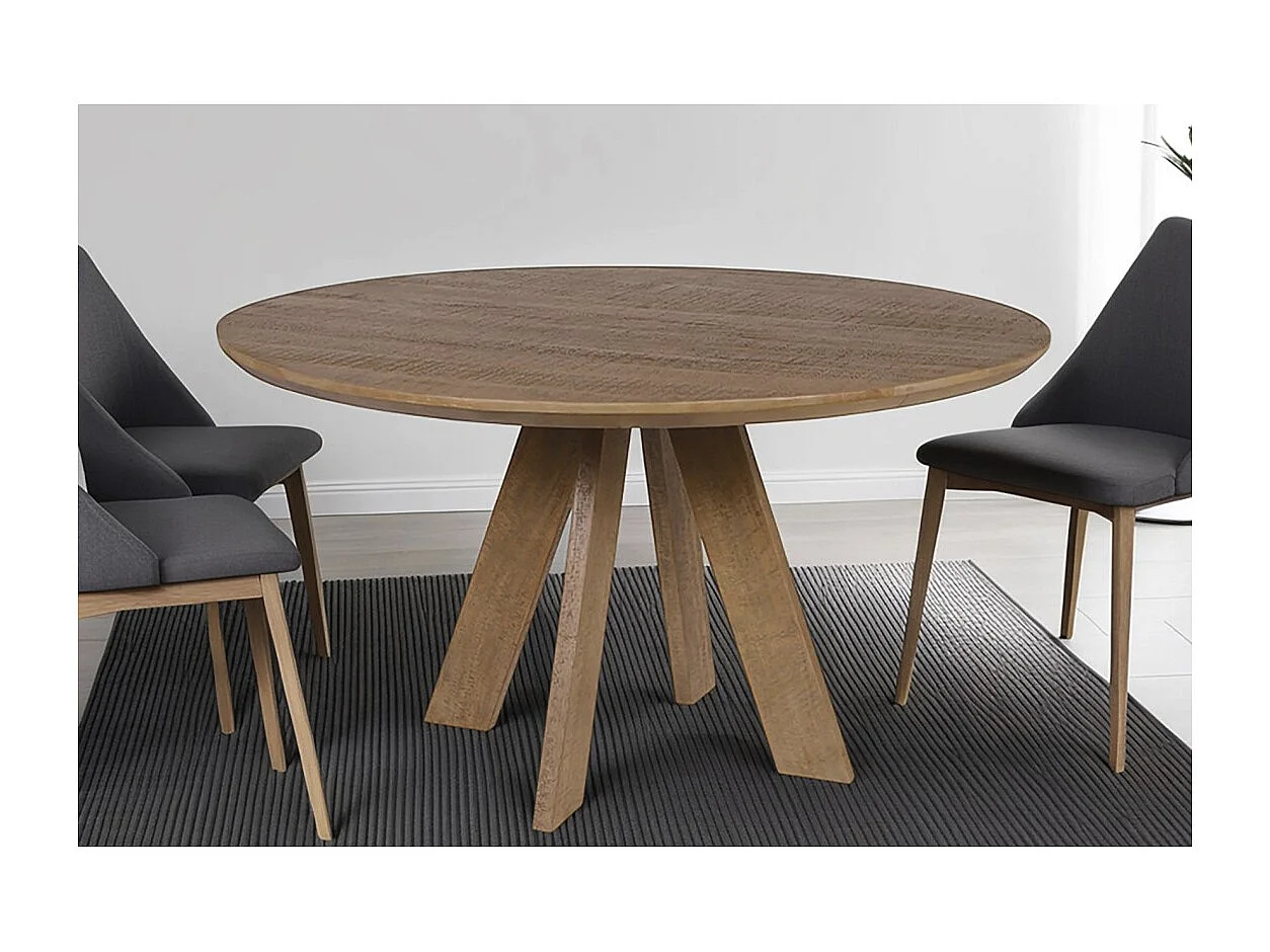 Table de salle à manger ELYA – Ronde diamètre 120 cm – Bois massif de manguier – Style rustique