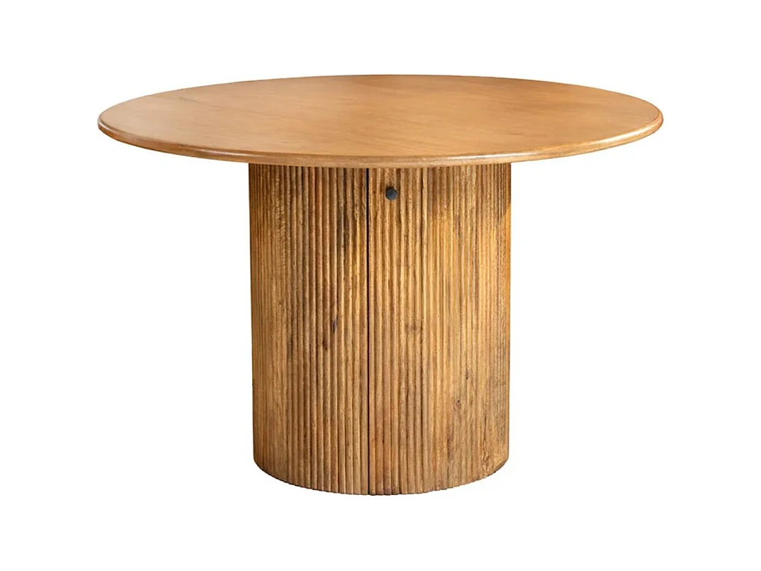 Table YONA – Ronde diamètre 120 cm – Bois massif de manguier verni – Avec rangements intégrés – Style rustique